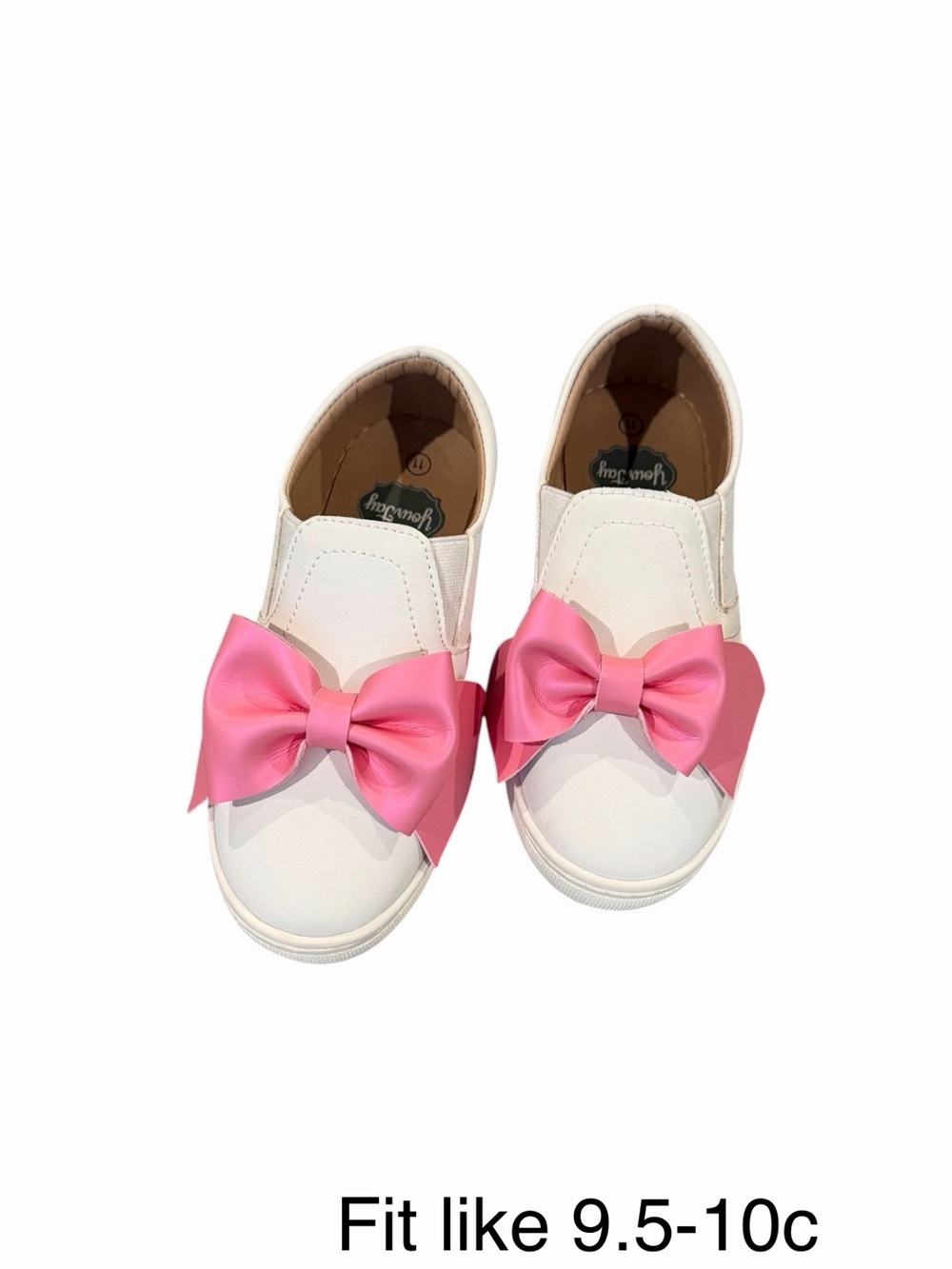 Your Tay White Slip-On Sneakers with Pink Bow Accent